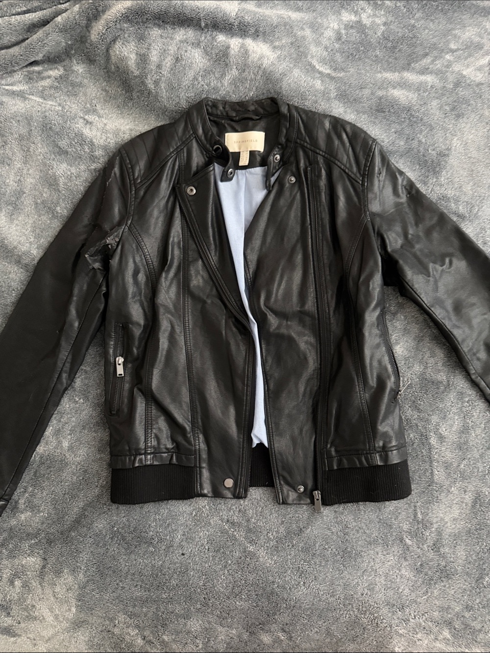 Black Leather Bomber Jacket - Classic Biker Style